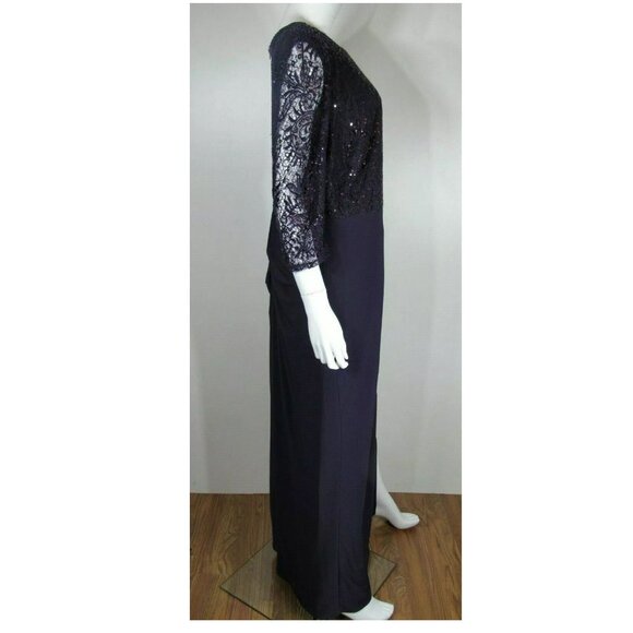 Alex Evenings Mock Sequin Lace Bodice Illusion Dress Purple Womens Plus Size 18 - Picture 3 of 6